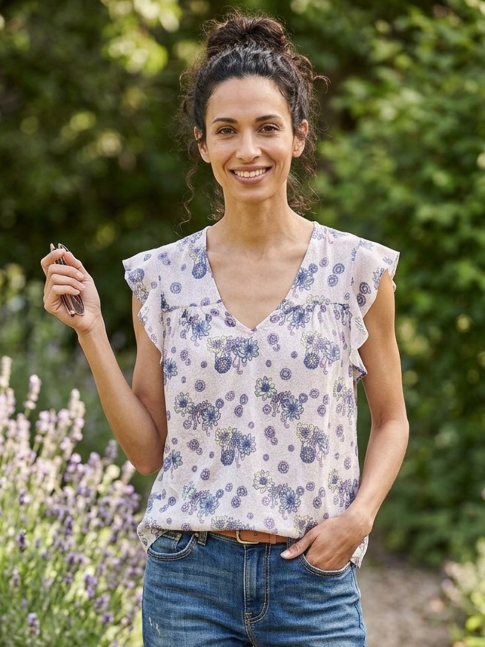 Lucky Brand Flutter Sleeve Top